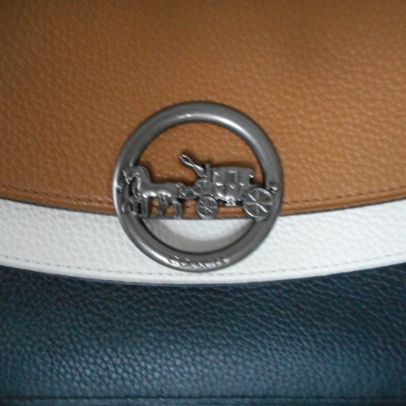 Coach Jade Flap Crossbody, Color Block, Saddle/Blk - Picture 2 of 6